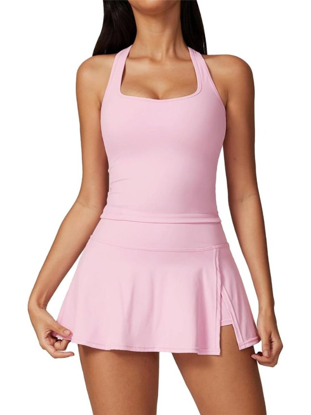 ABOCIW 2 Piece Tennis Dresses for Women Side Slit Mini Skirt Set Racerback